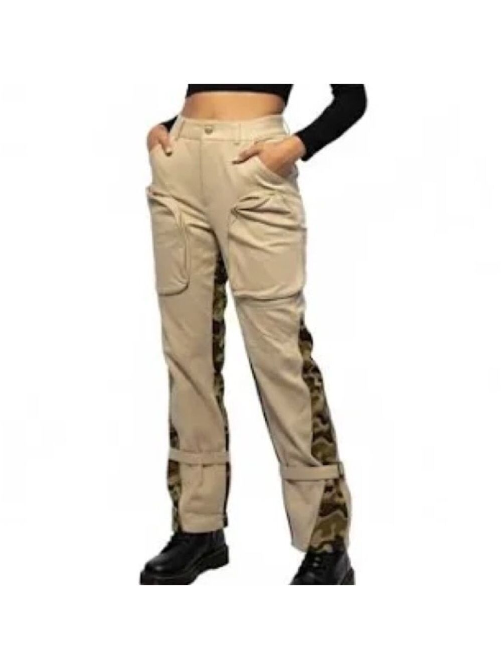 Chicways Beige Army Camo Print Trousers Size Small Women’s Stylish Casual Pants - Picture 3 of 10